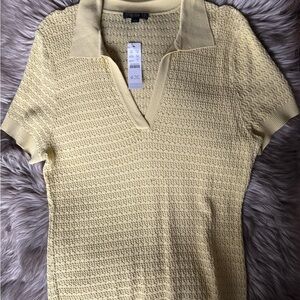 Yellow Textured Knit Polo Top